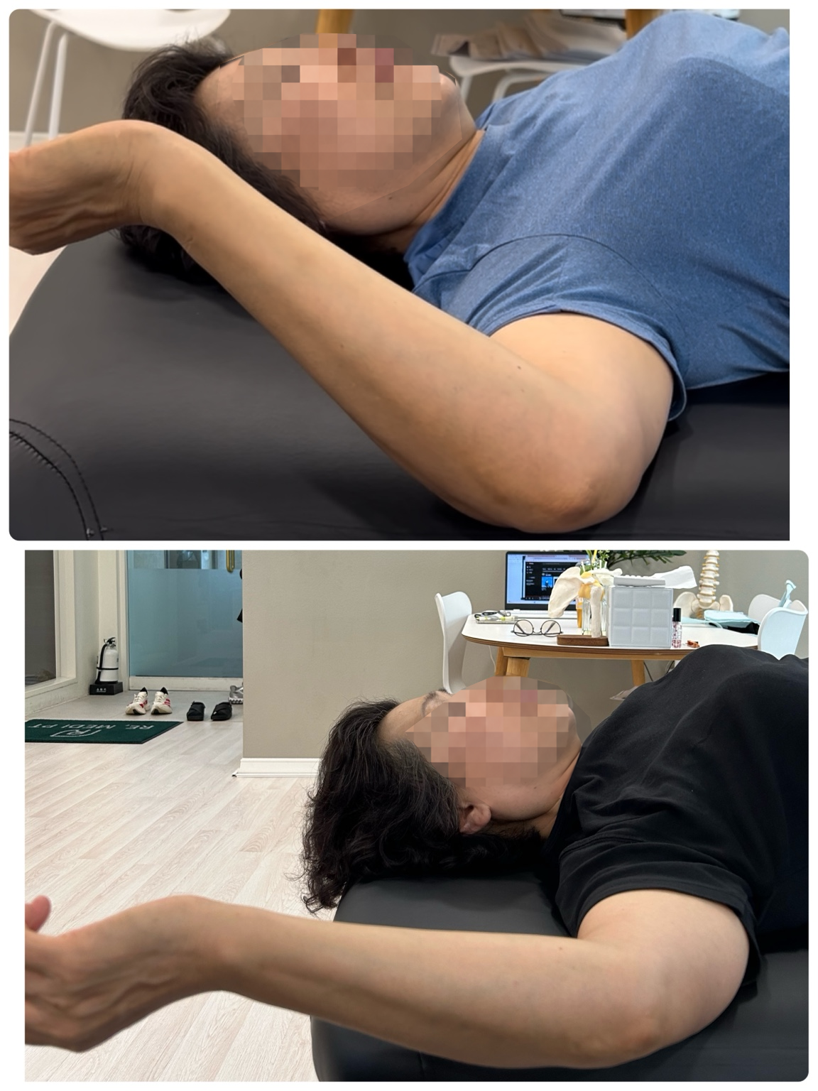 누운 자세에서 팔을 벌리는 움직임 비교 기록